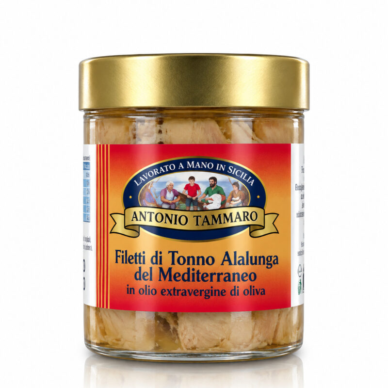 Filetti di tonno alalunga in olio extravergine Antica Tonnara di Favignana in vasetto di vetro