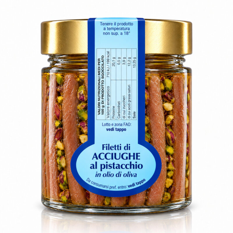 Acciughe al pistacchio in olio di oliva Antica Tonnara di Favignana in vasetto di vetro da 180 g