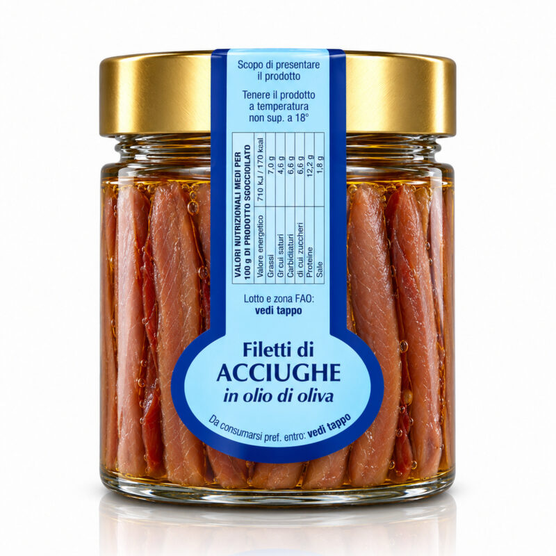 Filetti di acciughe in olio di oliva Antica Tonnara di Favignana in vasetto di vetro