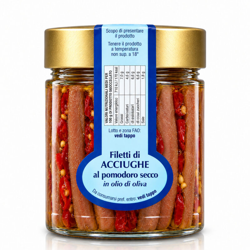 Acciughe al pomodoro in olio di oliva Antica Tonnara di Favignana in vasetto di vetro