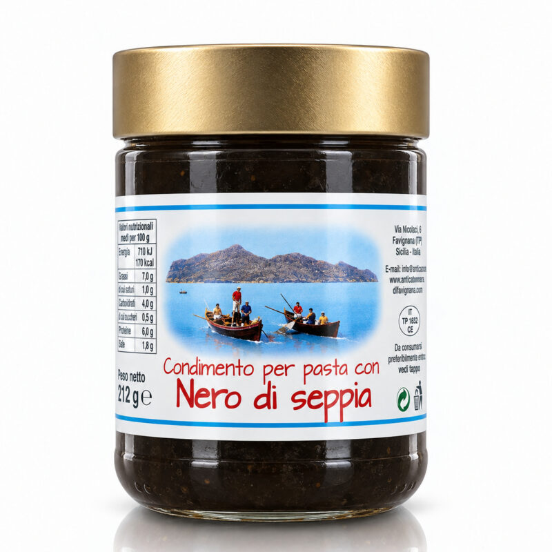 Condimento per pasta con nero di seppia Antica Tonnara di Favignana in vasetto di vetro