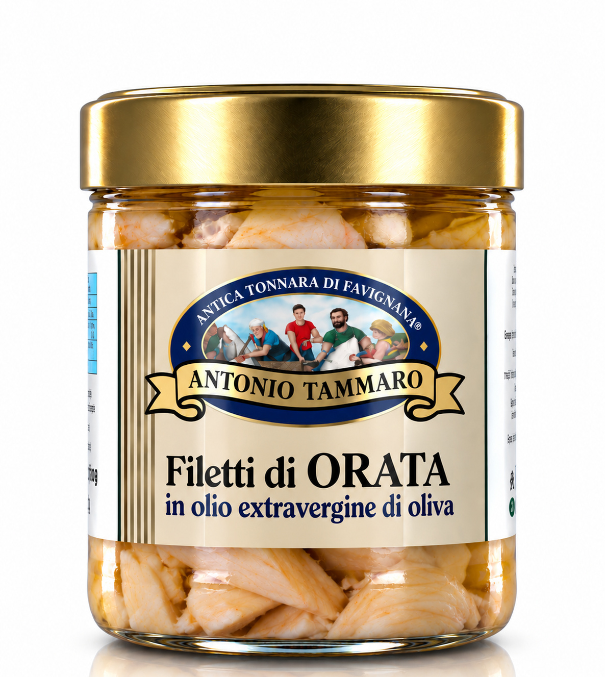 Filetti di orata in olio extravergine di oliva Antica Tonnara di Favignana, vasetto di vetro con capsula dorata