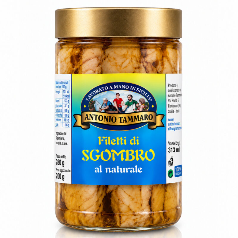 Filetti di sgombro al naturale Antica Tonnara di Favignana in vasetto di vetro
