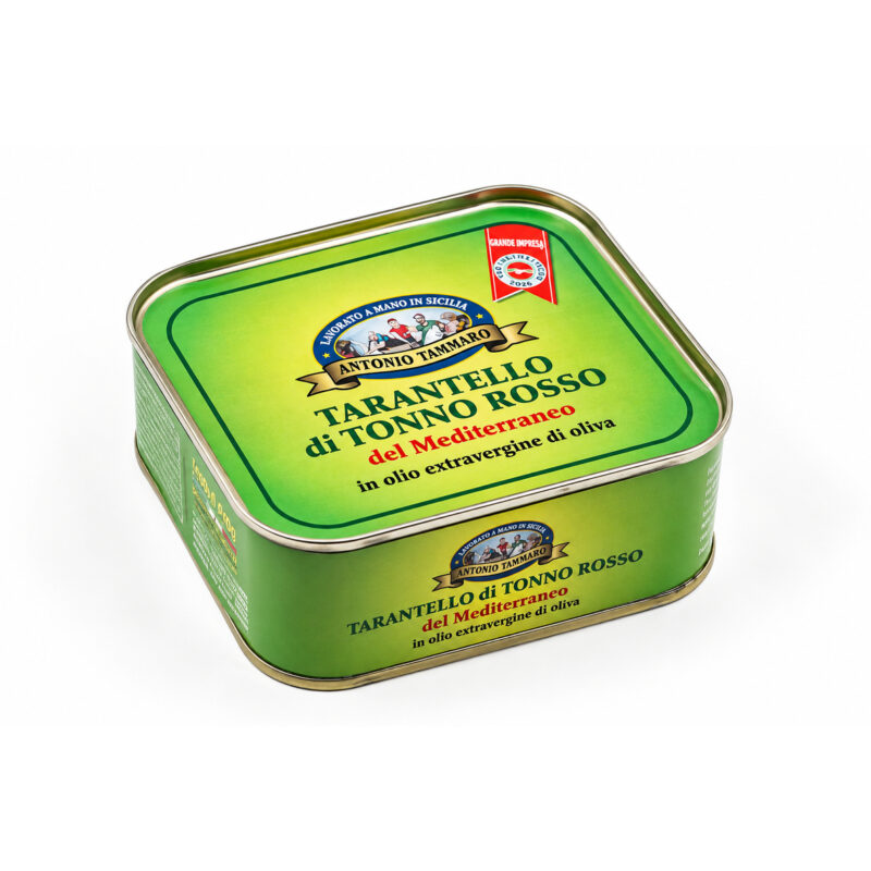 Tarantello di tonno rosso in olio extravergine Antica Tonnara di Favignana nella latta verde
