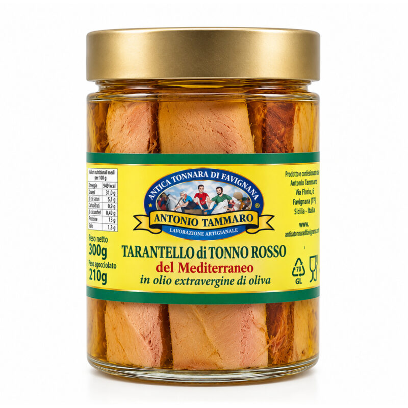 Tarantello di tonno rosso in olio extravergine Antica Tonnara di Favignana in vasetto di vetro