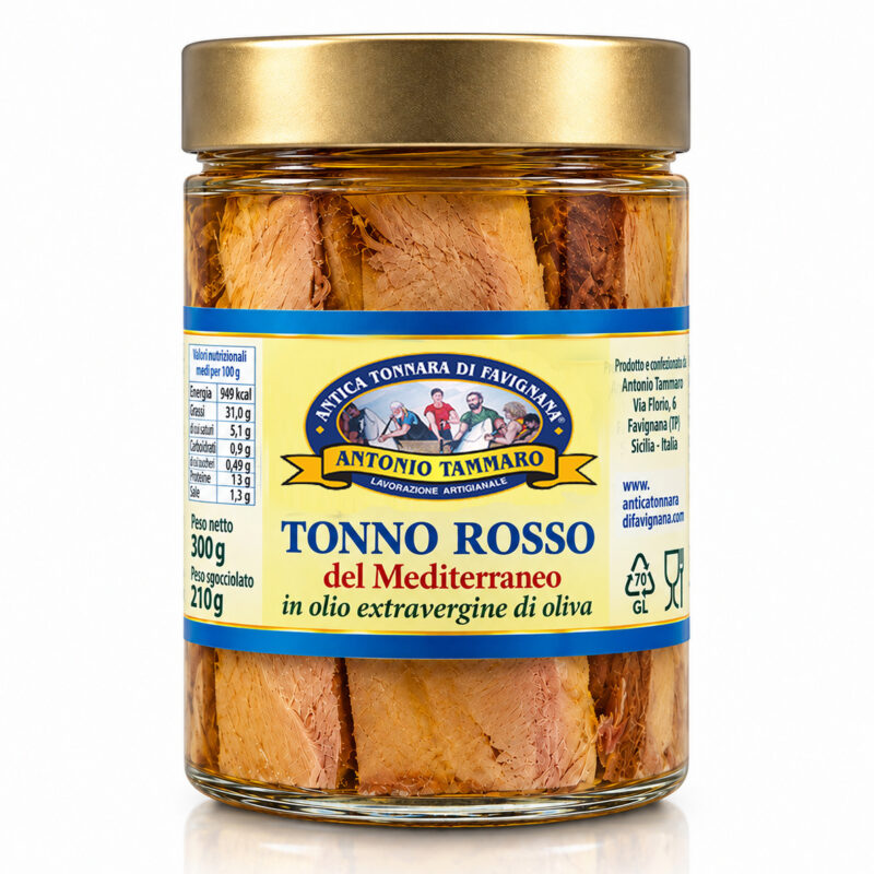 Tonno rosso del Mediterraneo in olio extravergine di oliva Antica Tonnara di Favignana in vasetto di vetro