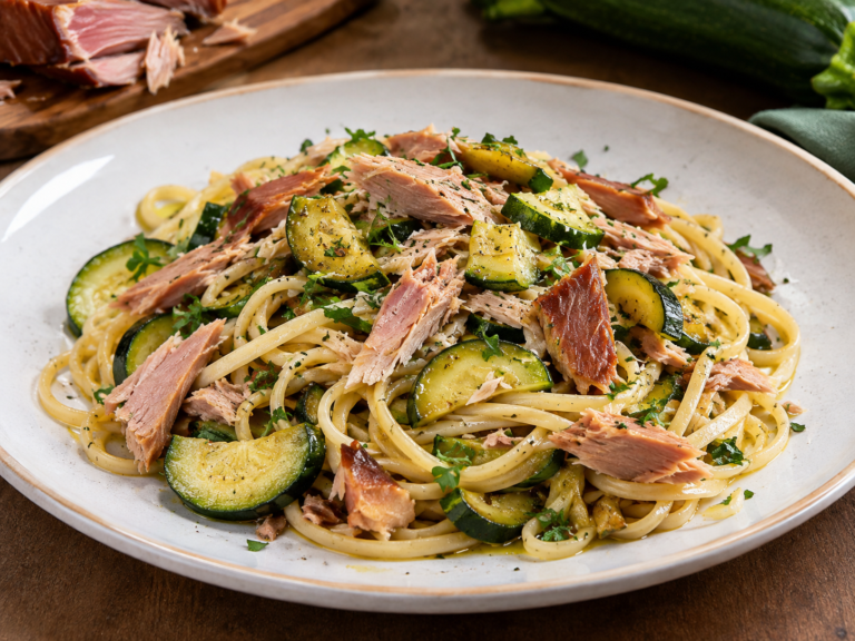 Pasta a base di tonno affumicato e zucchie